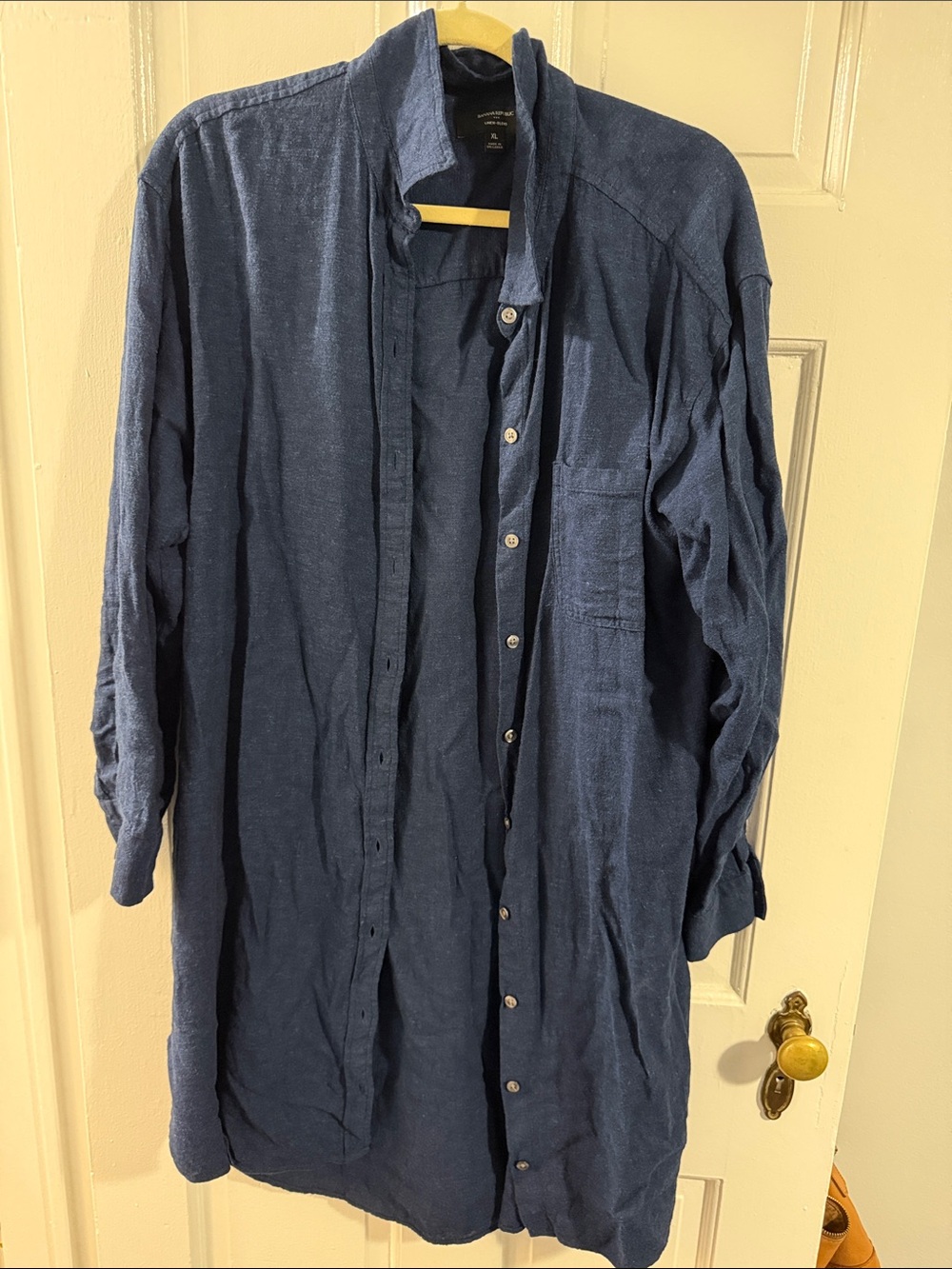 Banana Republic Navy Button-Front Midi Shirt Dress